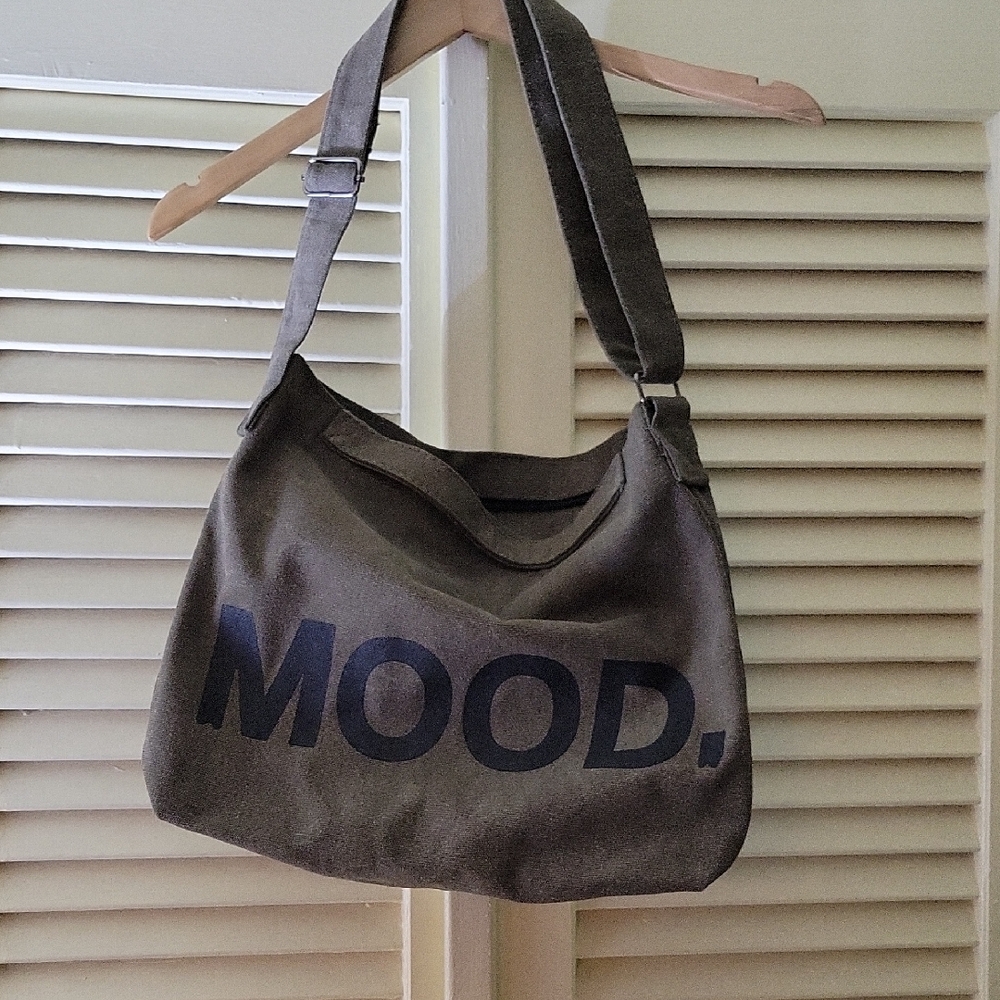 Green Canvas Shoulder Bag with 'MOOD.' Print